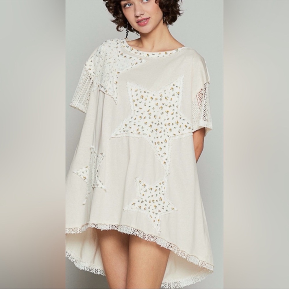 161 - POL Cream Star Embellished Tunic